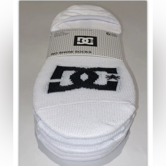 DC No Show Sneaker Liner Socks 6 Pair Men 6-12 White w/ Black Logo Shoe Co Skate - Picture 10 of 10